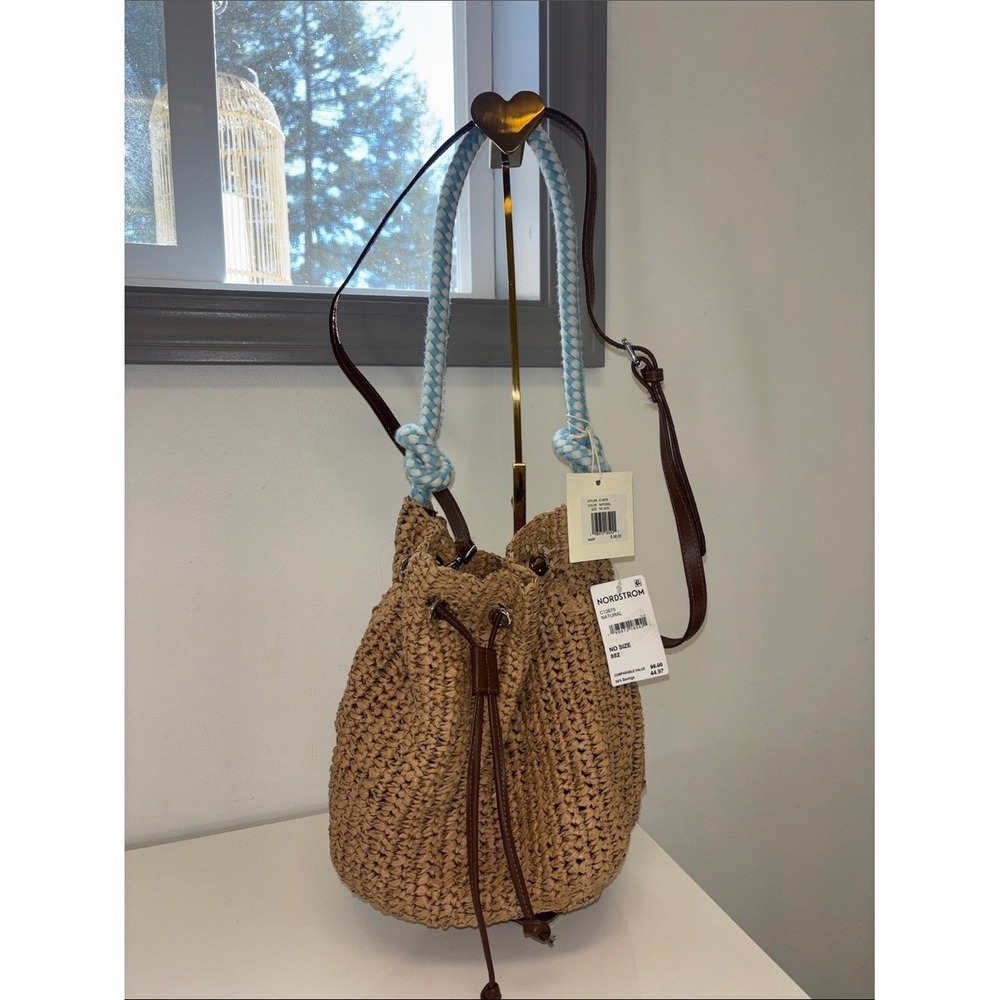 Straw Drawstring Bucket Bag with Light Blue Rope Handle NWT NEW Sol and Mer - Picture 7 of 11